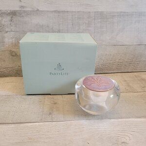 PartyLite Unwind Votive Holder With Purple Lid - Elegant Glass Candle Holder For